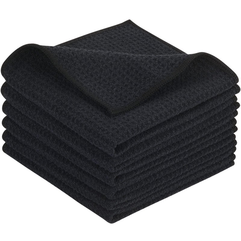 KinHwa Microfiber 6 Pack Dish Cloths Thick Waffle Weave Kitchen Dish Drying Towel Rags Super Absorbent Kitchen Tea Towels Sets 12inch x 12inch Black - Image 1
